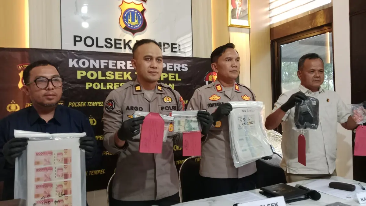 Jumpa pers tindak pidana peredaran mata uang palsu oleh Polsek Tempel - Delima Purnamasari/Radar Jogja