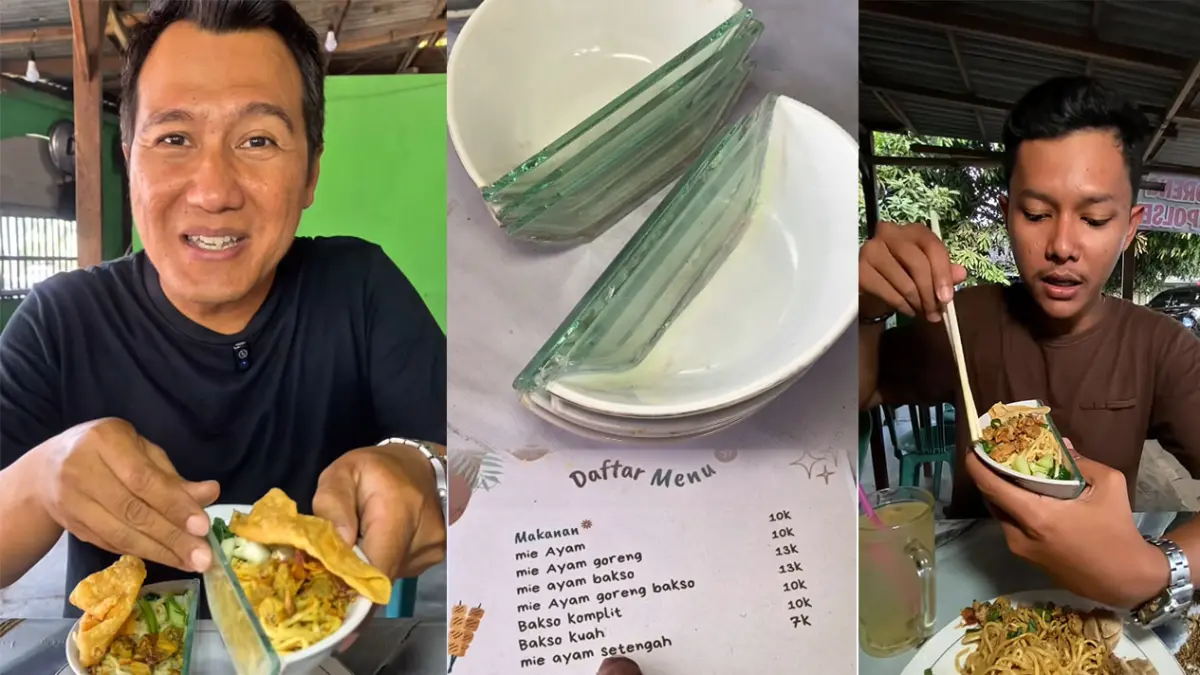 Mie Ayam Setengah di Seyegan, Sleman yang sedang viral. (Kolase IG/tumbas.mriki)
