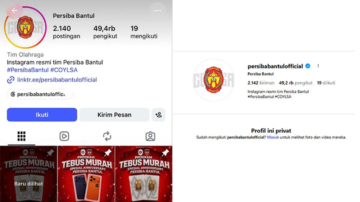 Hingga Jumat (17/7) siang, akun Instagram Persiba Bantul mengunggah sedikitnya enam postingan yang berisi ajakan kepada pengikut untuk bisa ambil bagian dalam program tebus emas dan smartphone murah. (Foto: Tangkapan layar)