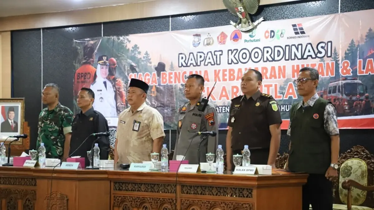 Sekretaris Daerah Purworejo Suranto memimpin Rapat Koordinasi Siaga Bencana Kebakaran Hutan dan Lahan di Ruang Arahiwang.&nbsp; (Dokumentasi Prokopim Purworejo)