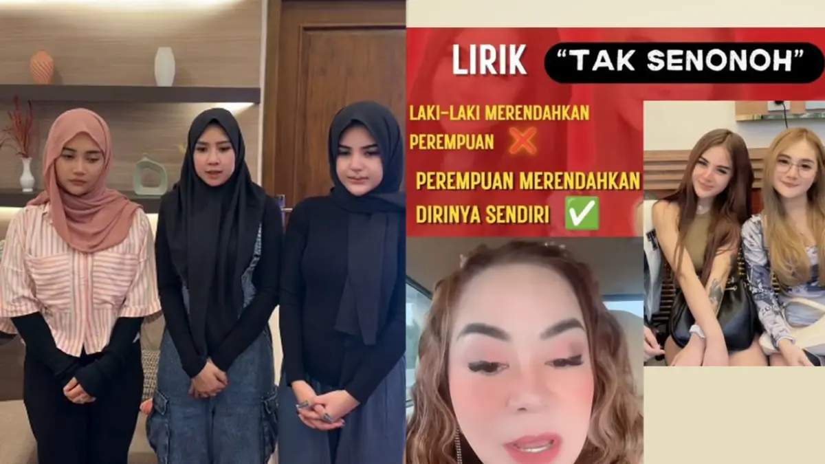 Icha Chellow, Mala Agatha dan  ubah lirik lagu "Gapapa" milik Anisa Bahar dengan lirik tak senonoh, menuai reaksi publik hingga berujung kasus hukum. Untuk kedua kalinya Icha Chellow CS klarifikasi minta maaf dan mendadak berhijab. (Kolase Berbagai Sumber)