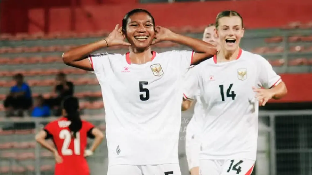 Selerasi Gea Yumanda setelah mencetak gol dalam kemenangan Timnas Putri Indonesia atas Singapura untuk memastikan tiket final Piala AFF 2026. (instagram timnas indonesia)