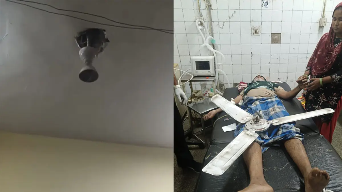 Pasien IGD tertimpa kipas angin di Rumah Sakit Guru Teg Bahadur (GTB), Delhi, India. (X@Sachingupta)
