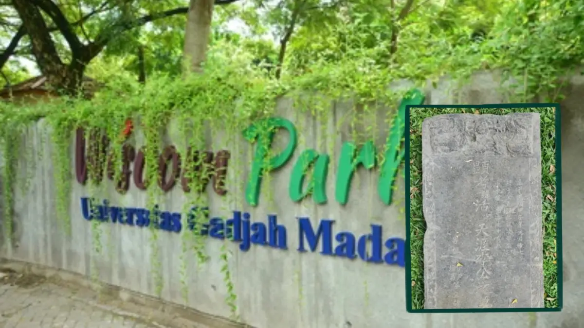 Wisdom Park UGM dan nisan makam tionghoa. (Kolase)