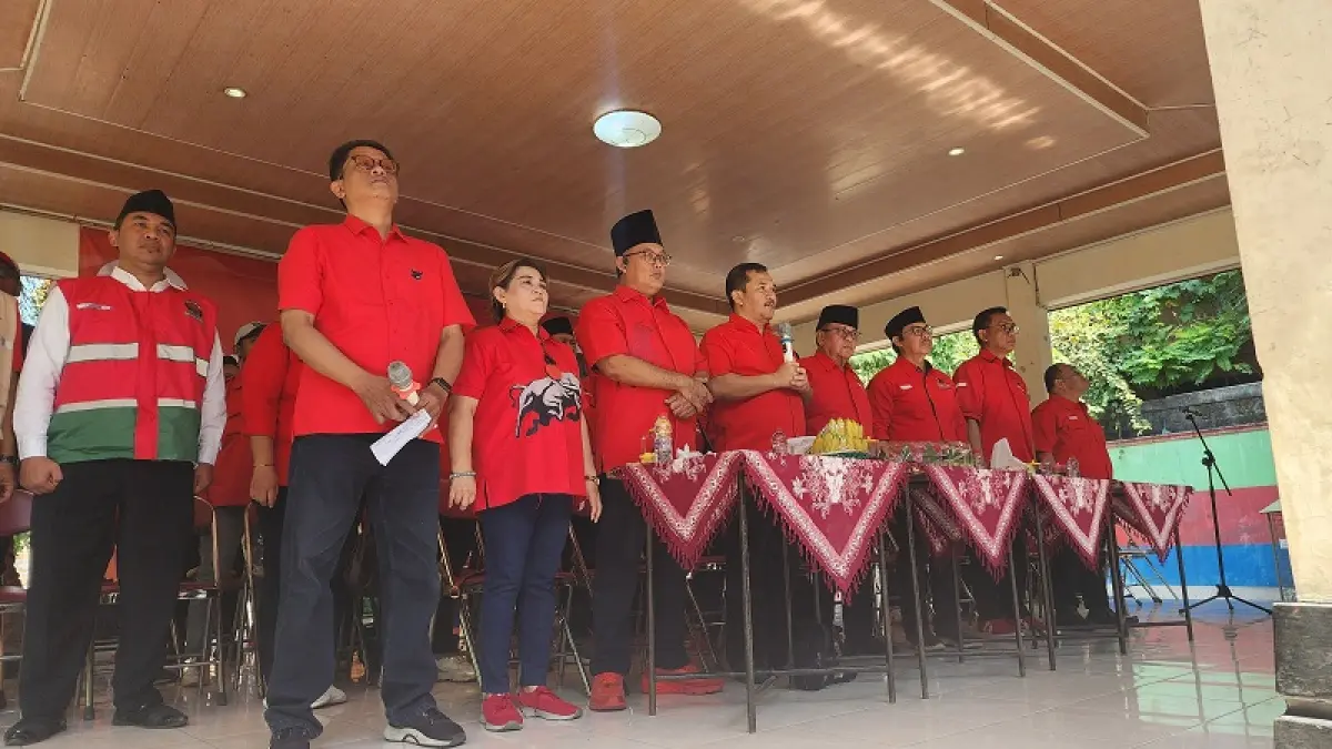 DILANTIK: Suasana pelantikan pengurus DPC PDI Perjuangan Kota Jogja yang dilaksanakan di Taman Legawong, Minggu (26/7/2026). Selain pelantikan pengurus, juga dilaksanakan simulasi bencana dan penanaman pohon. DOKUMENTASI DPC PDI PERJUANGAN KOTA JOGJA&nbsp;