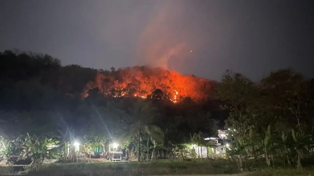 DAMPAK KEMARAU: Kebakaran lahan kembali terjadi di wilayah Imogiri Minggu (26/7).&nbsp;(Dokumentasi Polres Bantul)