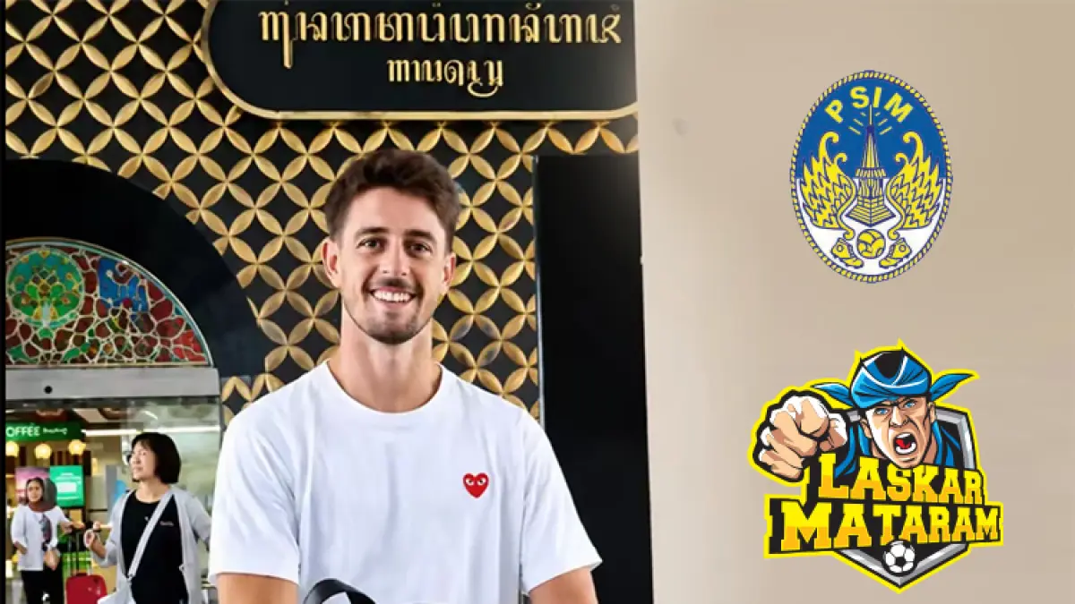 LINI SERANG BARU: Adrian Dalmau yang merupakan calon pemain PSIM Jogja saat tiba di YIA.