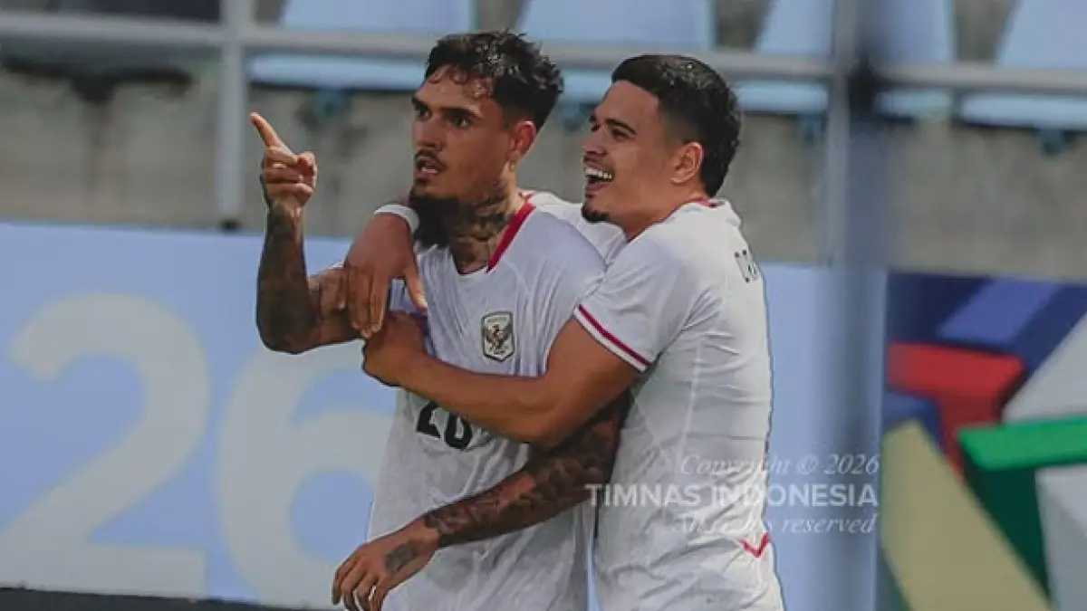 Selebrasi Shayne Pattynama bersama Ragnar Oratmangoen setelah mencetak gol dalam kemenangan atas Timor Leste di ASEAN Championship 2026. (instagram timnas Indonesia)