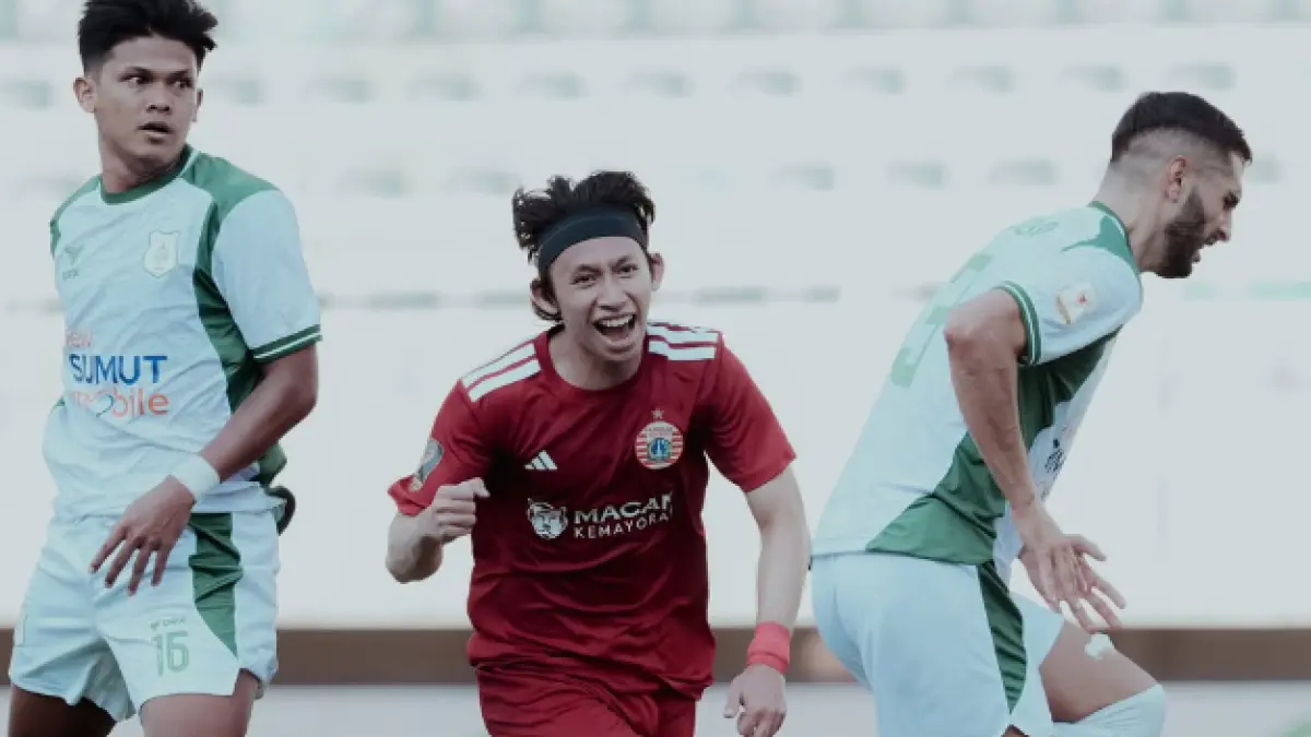 Selebrasi Arlyansyah Abdulmanan setelah mencetak gol pembuka dalam kemenangan 4-1 Persija Jakarta atas PSMS Medan di laga terakhir fase grup Piala Presiden 2026, Sabtu (01/08/2026).