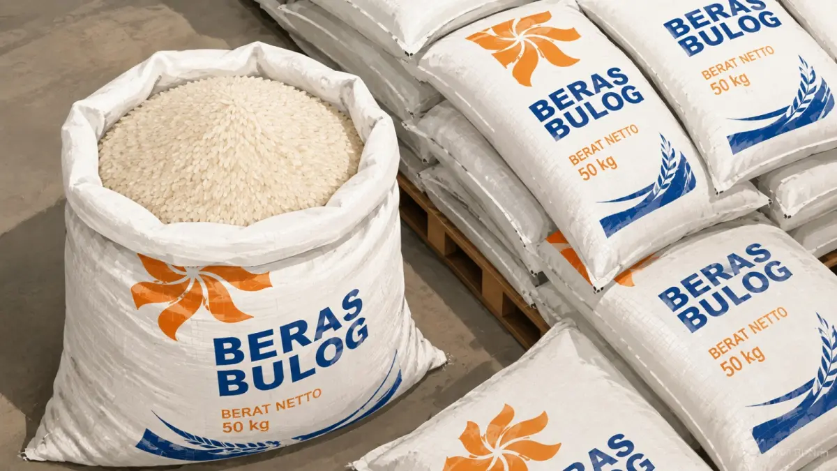 Beras Bulog bobot 50 Kg. (AI Generated)