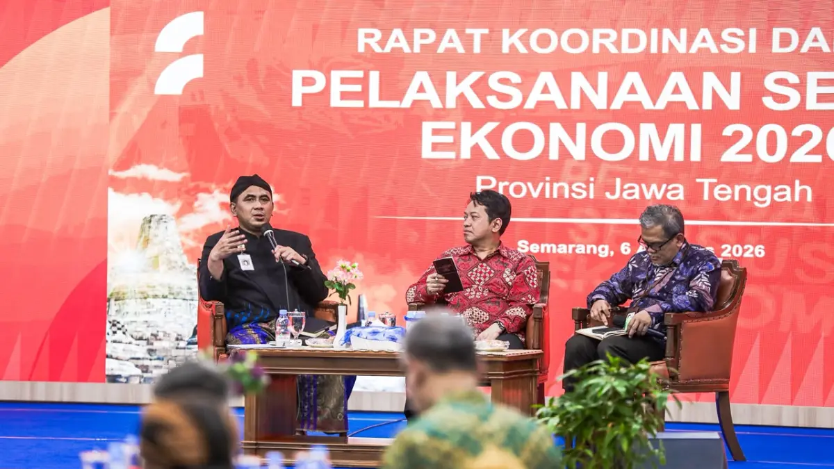 Wakil Gubernur Jateng Taj Yasin dalam Rapat Koordinasi Daerah Pelaksanaan Sensus Ekonomi 2026 di Gedung Grhadika Bhakti Praja, Semarang, Kamis, 6 Agustus 2026.&nbsp;