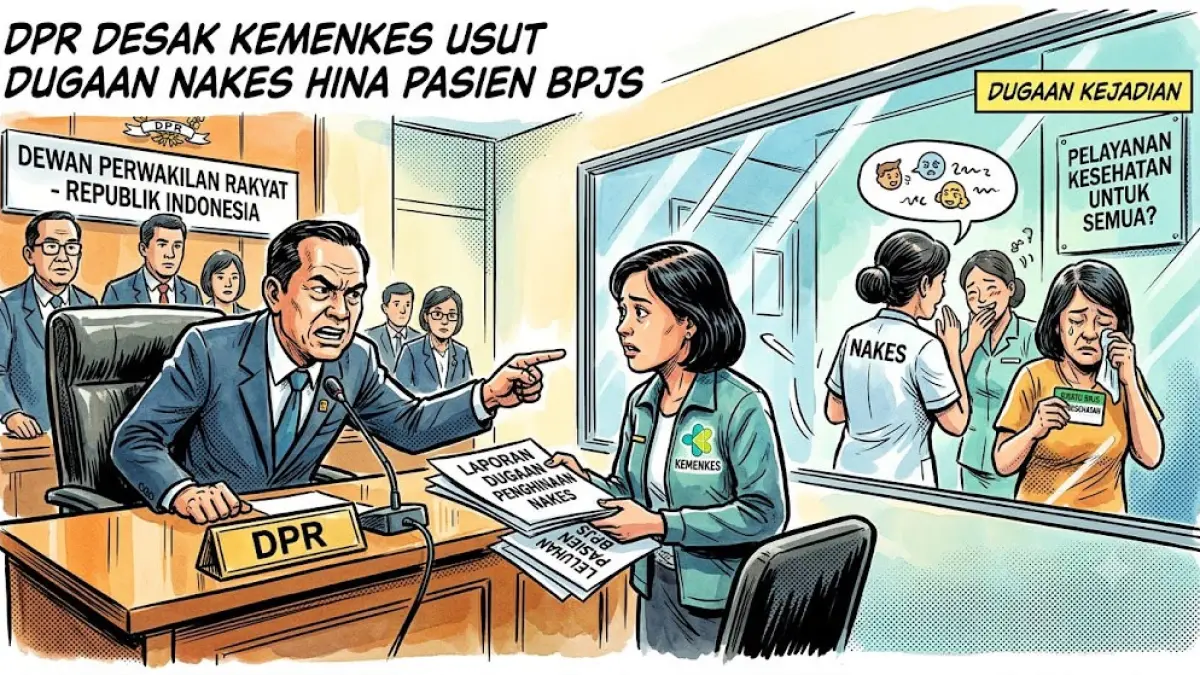 Ilustrasi DPR meminta Kementerian Kesehatan menindak tegas dan mengusut tuntas dugaan tindakan diskriminatif oknum tenaga kesehatan terhadap pasien BPJS. (AI Generated)