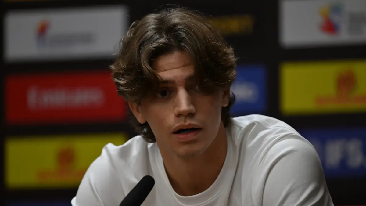 Marco Palestra ungkap alasan gabung dengan Chelsea saat berbicara di Stadion Gelora Bung Karno jelang lawan AC Milan dalam laga pramusim. (CHELSEA)