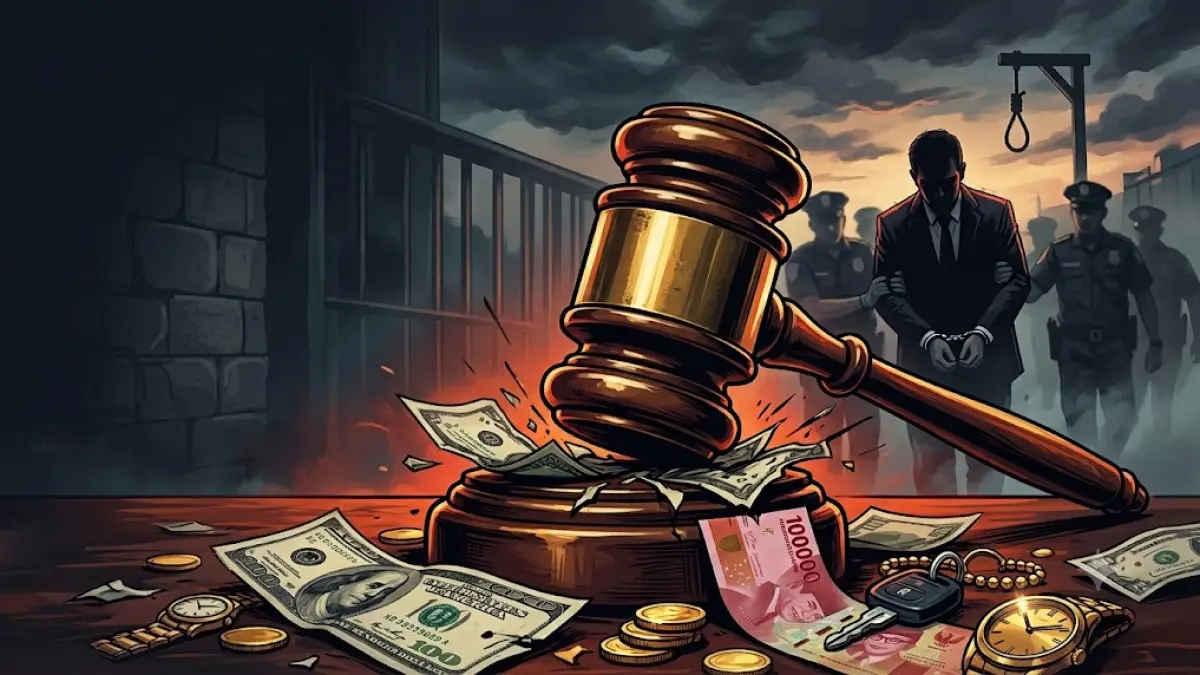 ilustrasi koruptor yang harus disita aset atau hukuman mati (AI)