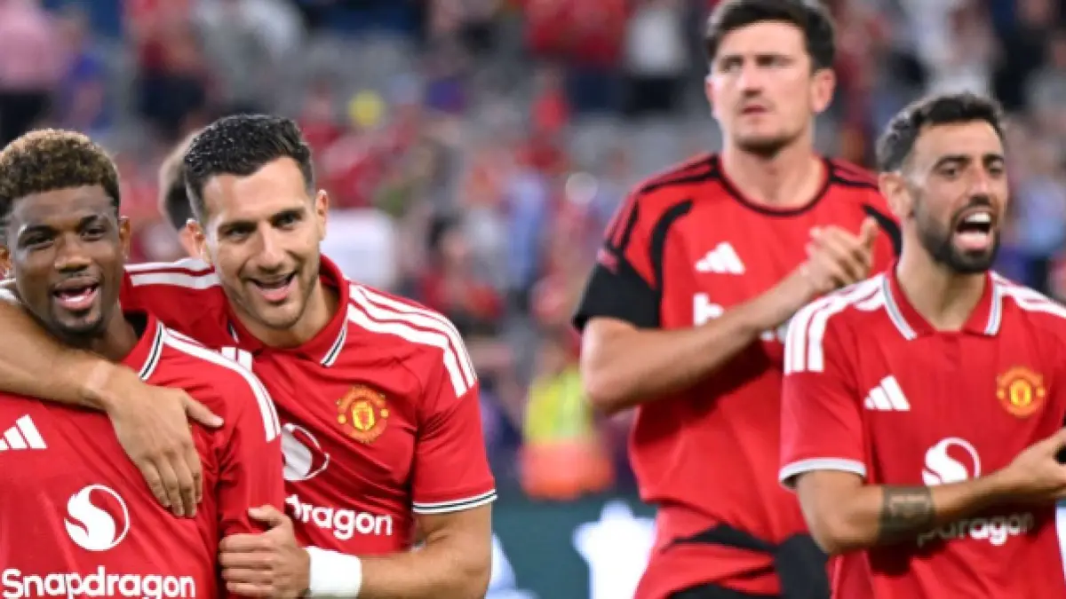 Para pemain Manchester United dalam pertandingan persahabatan melawan Leeds United.