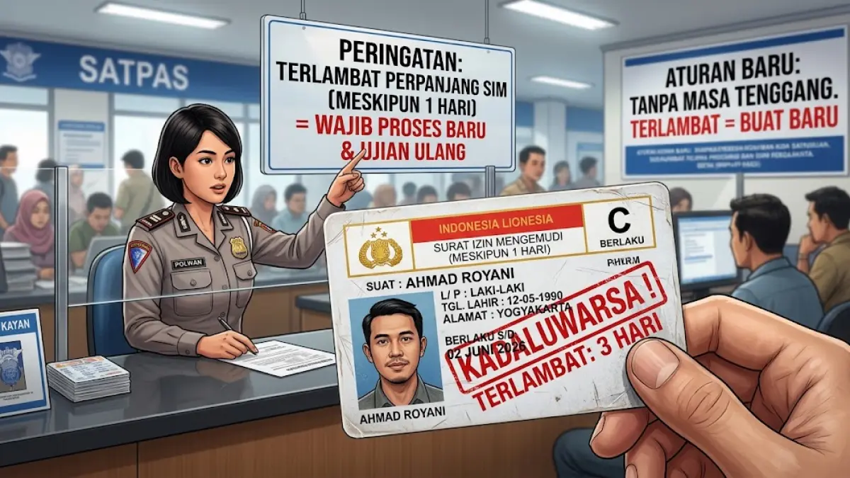 Ilustrasi perpanjangan SIM kadaluarsa karena telat tiga hari. (AI Generated)