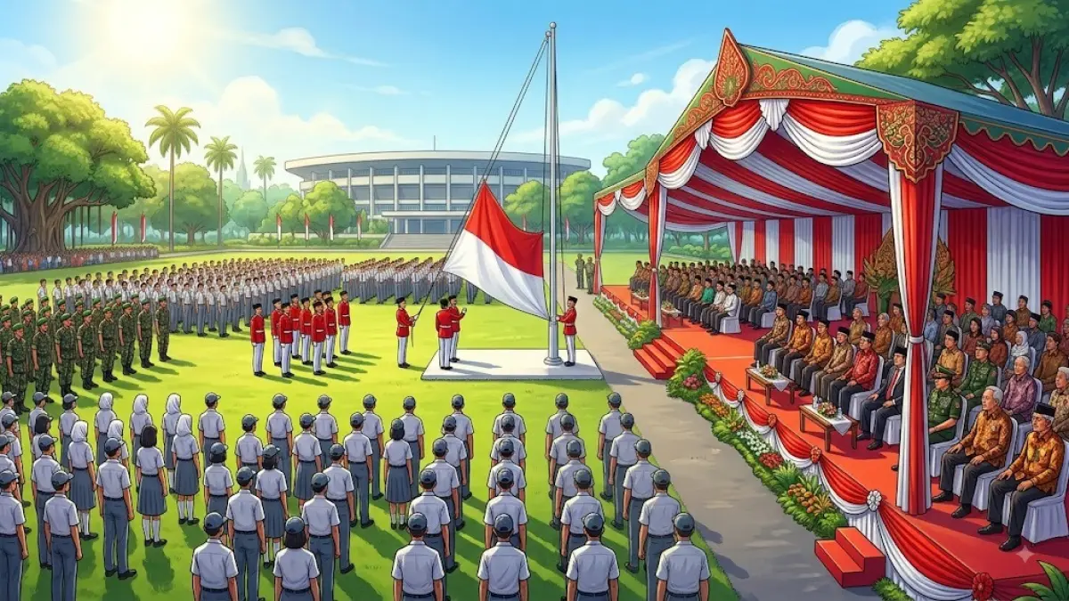 Ilustrasi upacara bendera. (AI Generated)