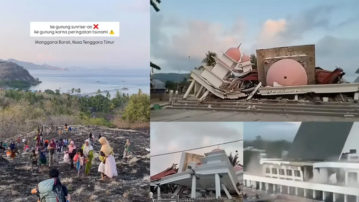 Suasana pasca gempa magnitudo 7,7 di NTT dan peringatan dini Tsunami. (Kolase Berbagai Sumber)