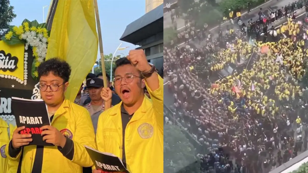 Aksi unjuk rasa mahasiswa UI, tuntut 8 hal kepada pemerintah. (Kolase/ISTIMEWA)