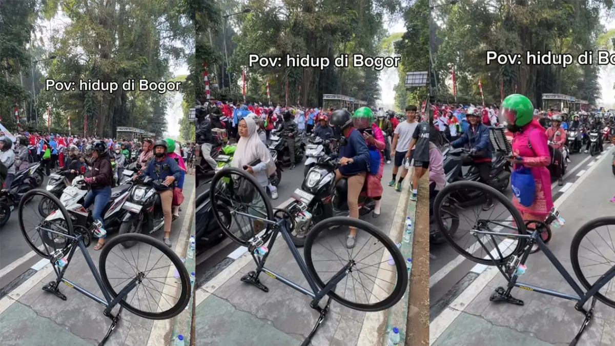 BERHASIL: Pengendara motor berbelok setelah jalur trotoar memblokir trotoar dengan melintangkan sepe