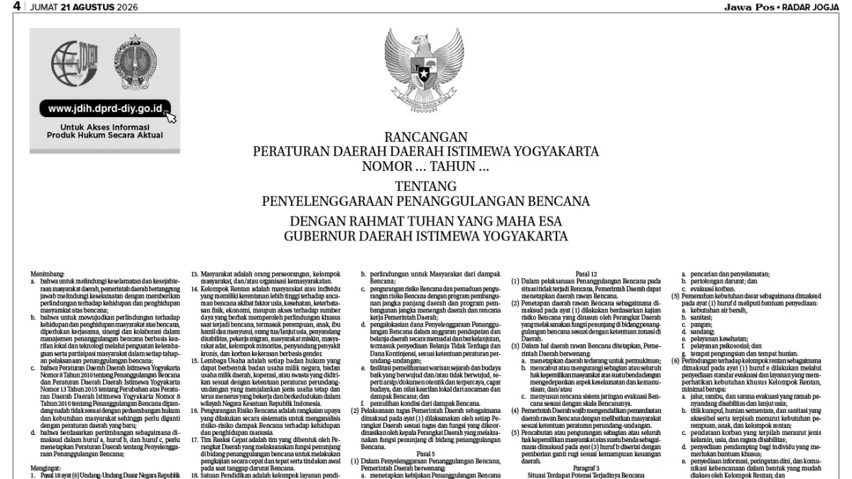 RAPERDA DIY TENTANG PENYELENGGARAAN PENANGGULANGAN BENCANA #1