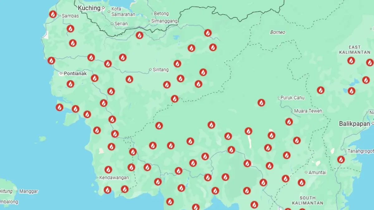 Karhutla di sejumlah wilayah di Kalimantan, Indonesia. (Tangkapan layar: Gmaps)