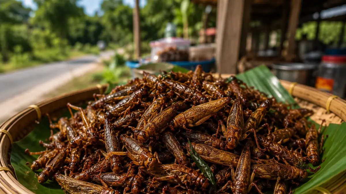 Kuliner ekstrem belalang goreng. (Foto: AI Image Generator) 