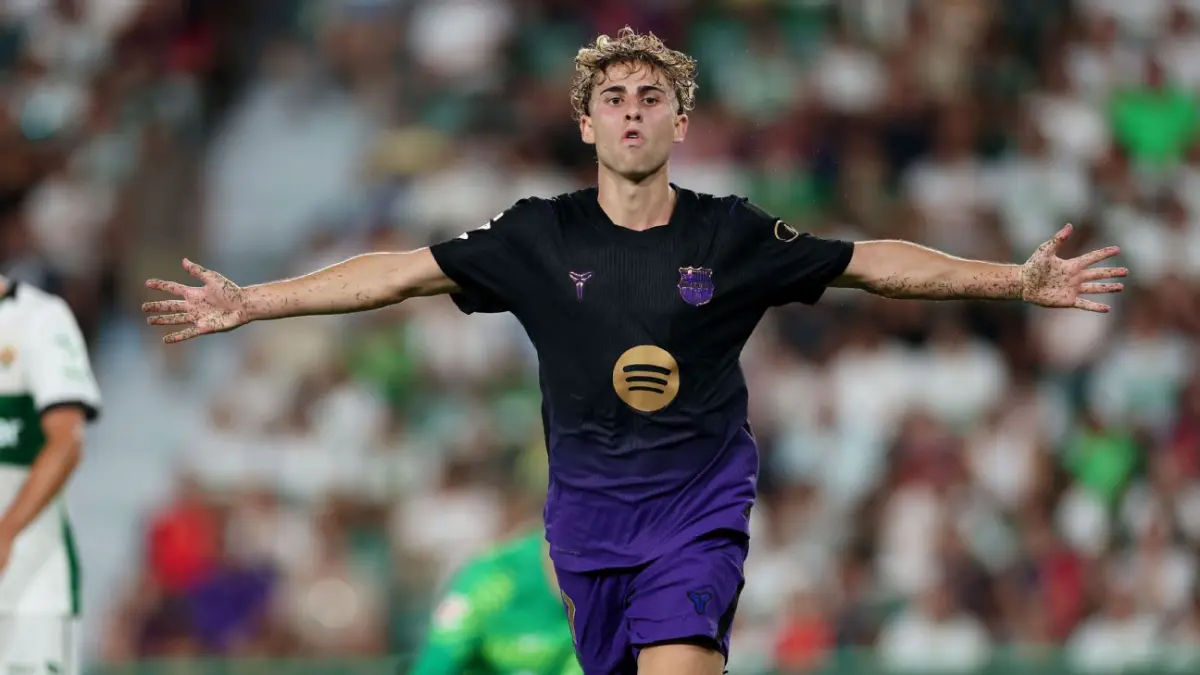 Selebrasi Fermin Lopez dalam kemenangan 5-0 Barcelona atas Elche.