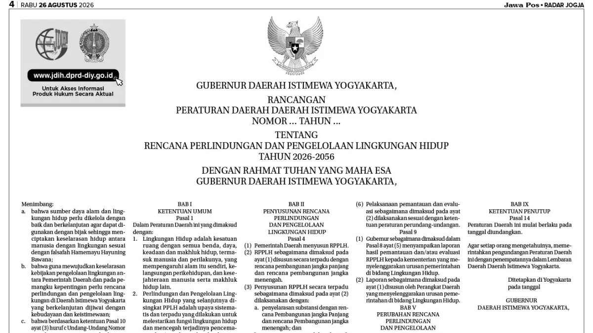 RAPERDA DIY TENTANG RENCANA PERLINDUNGAN DAN PENGELOLAAN LINGKUNGAN HIDUP TAHUN 2026-2056 #1