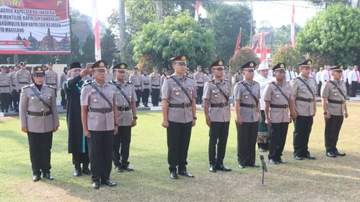 RESMI: Kapolresta Magelang Kombes Pol Edy Bagus Sumantri memimpin upacara serah terima jabaran, Rabu (26/8). (Dok: Humas Polresta Magelang)