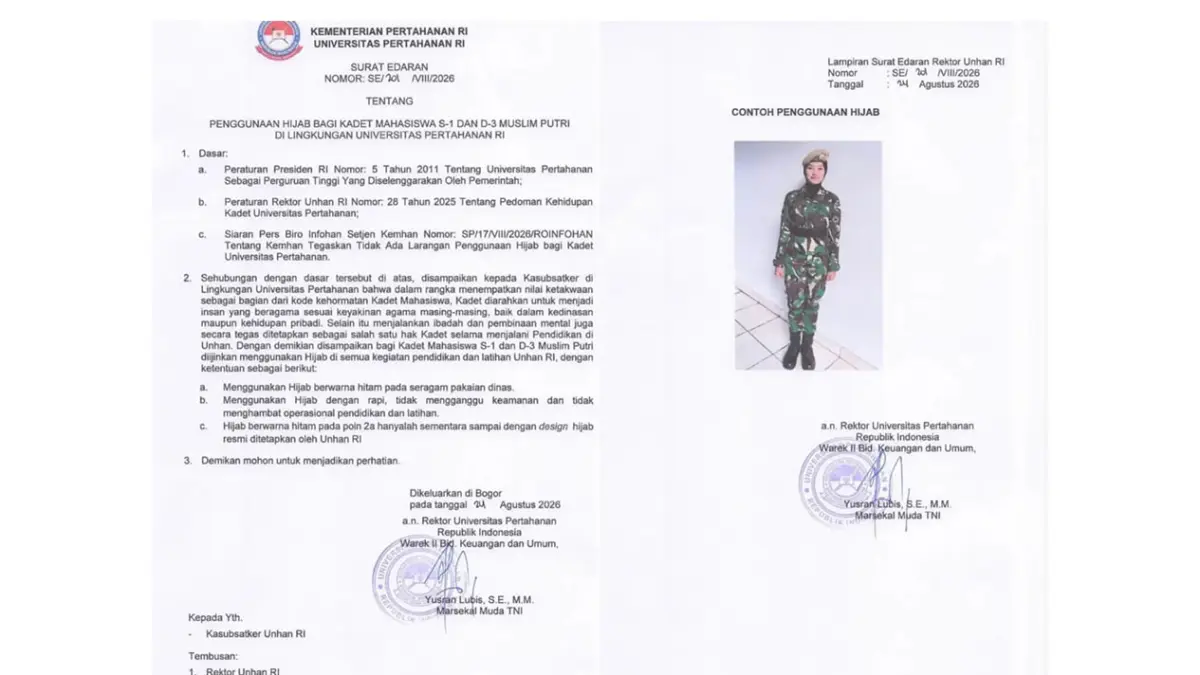 Surat edaran Unhan mahasiswa putri muslim diizinkan berhijab. (X/@LambeSahamjja)
