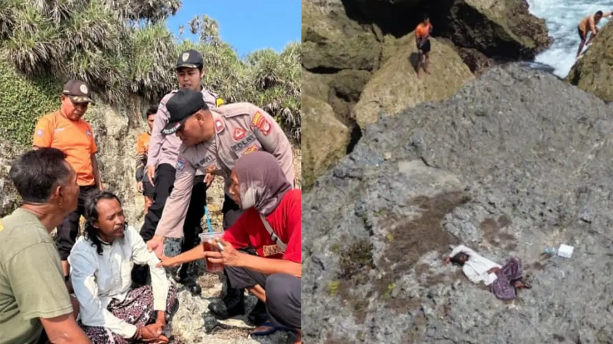 Petugas mengevakuasi pria tanpa identitas dari kawasan tebing Pantai Drini, Banjarejo, Tanjungsari, Gunungkidul, Senin (31/8/2026). (Dok Satlinmas Rescue Istimewa Wilayah II Baron)