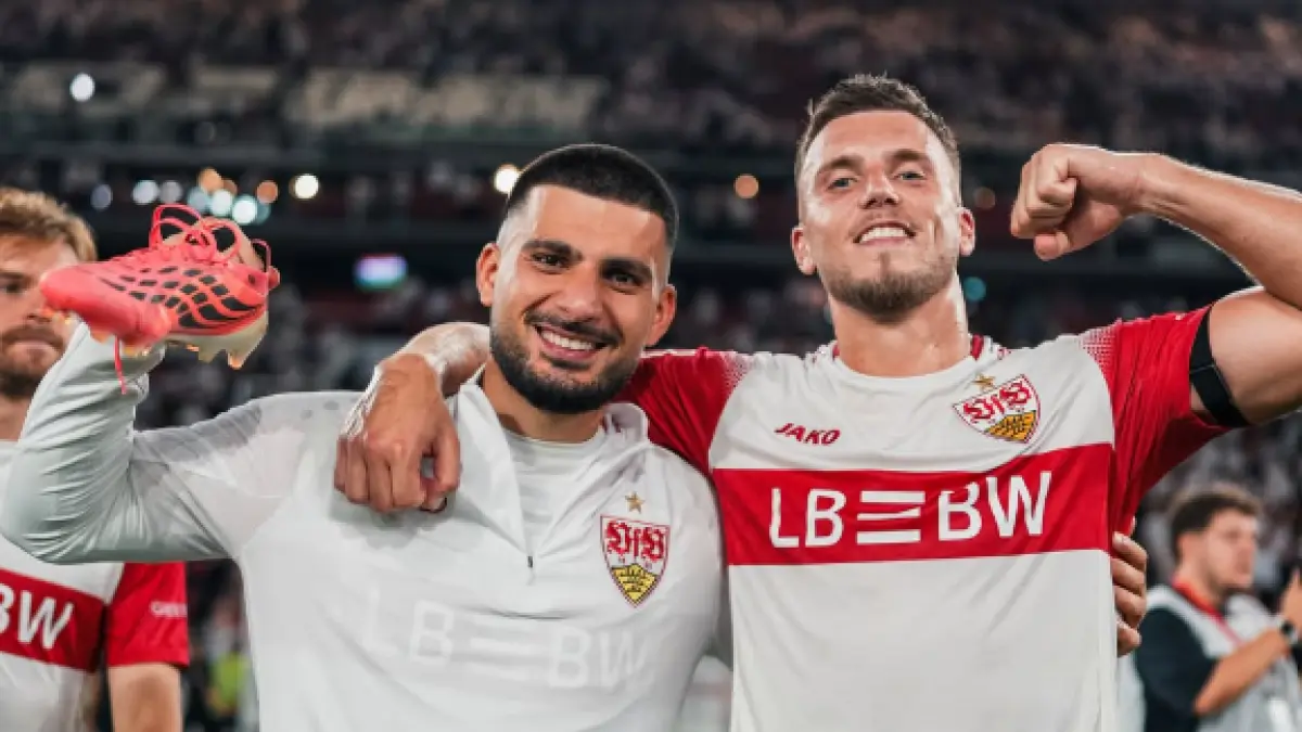 Deniz Undav dan Emredin Demirovic rayakan kemenangan Stuttgart atas FC Koln.