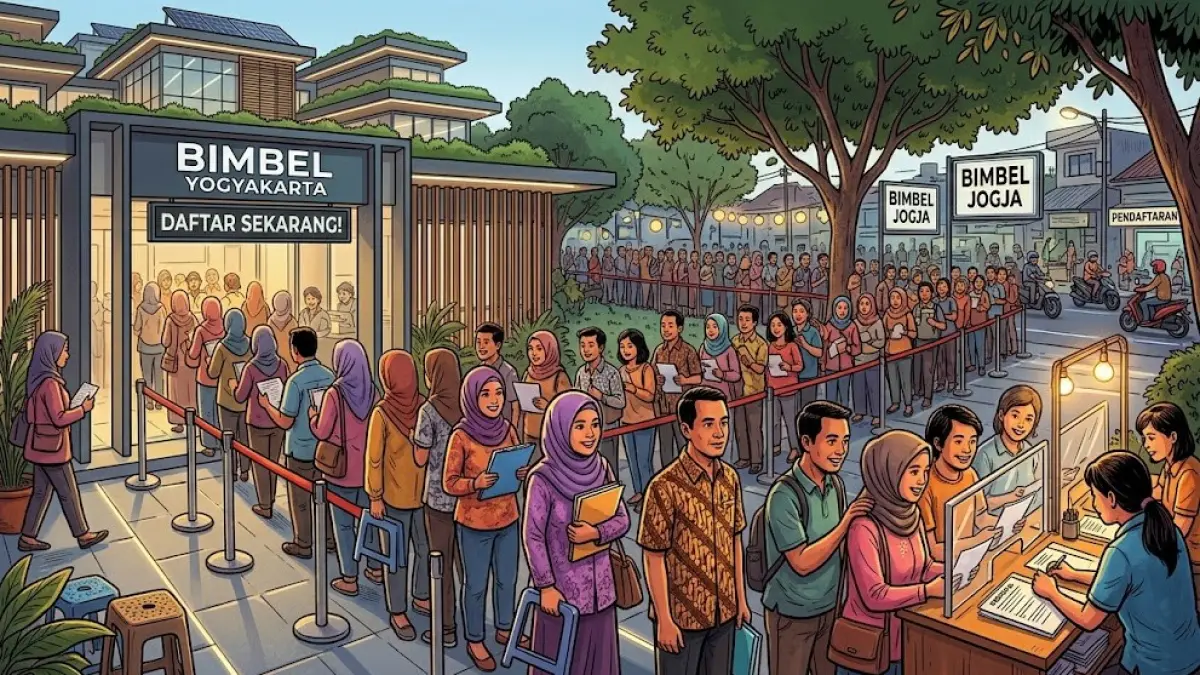 Ilustrasi orang tua antre mendaftarkan bimbel (AI)