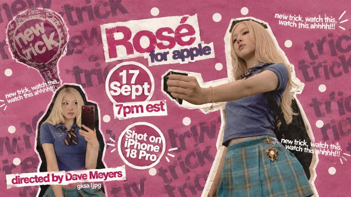 Rosé BLACKPINK dalam proyek video musik “New Trick” yang direkam menggunakan iPhone 18 Pro. (Sumber: Instagram @Roses_are_rosie)