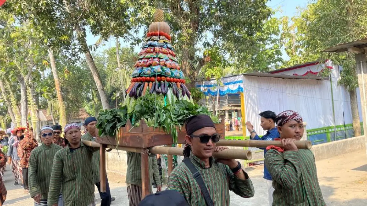 NGURI-URI BUDAYA: Merti Dusun Kategan, Patalan, Jetis, Bantul diikuti kurang lebih 1.000 peserta mengarak tujuh gunungan Minggu (13/9). (ARIS ROMADHON/RADAR JOGJA)