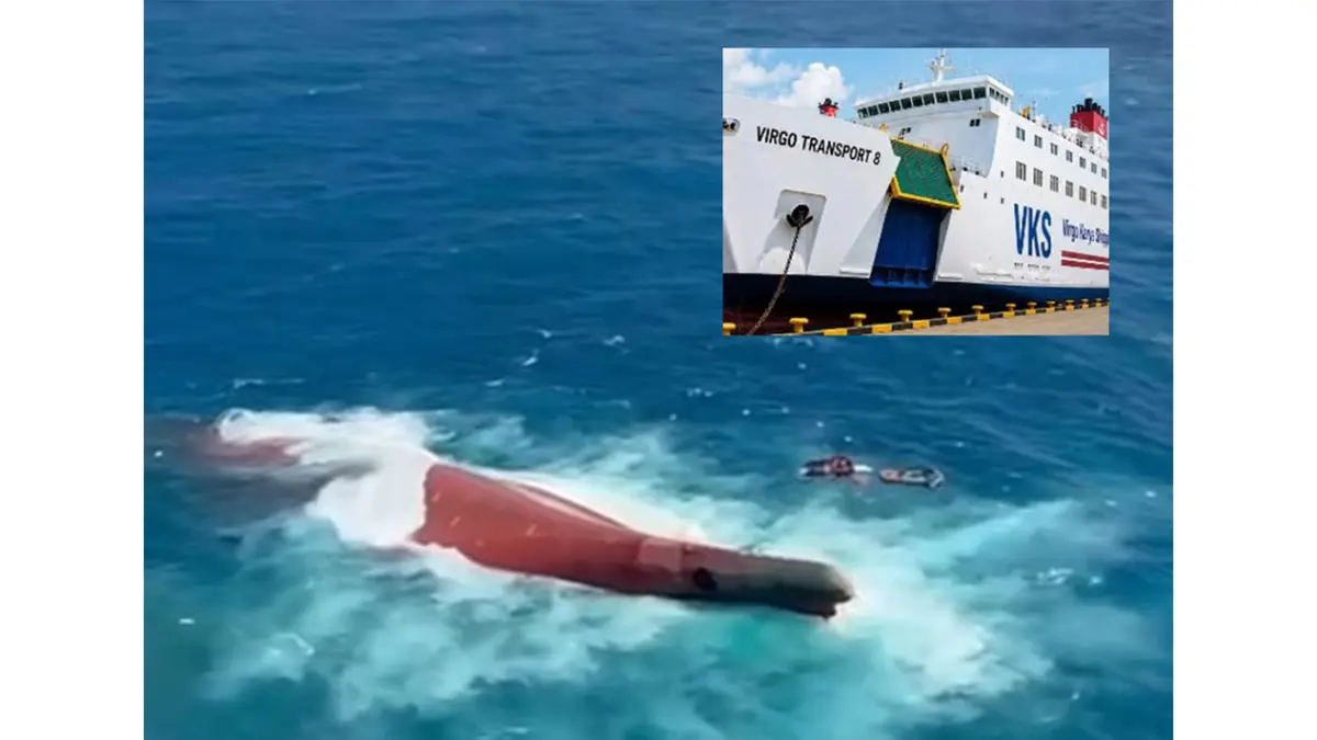 Bangkai kapal Virgo Transport 8 yang ditemukan terbalik di Laut Jawa. (Sumber: Threads/@dendyprasetyoo)