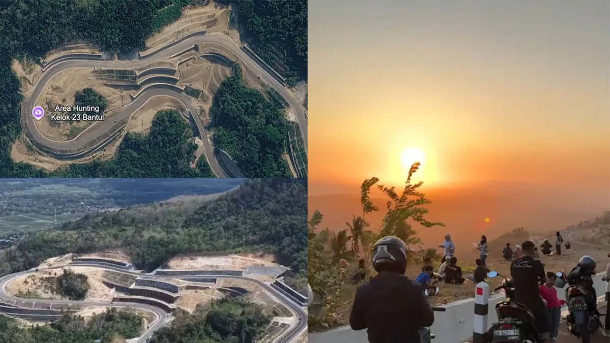 Menikmati panorama JJLS Kelok 23 Kabupaten Bantul dan Gunungkidul. (Kolase Berbagai Sumber)