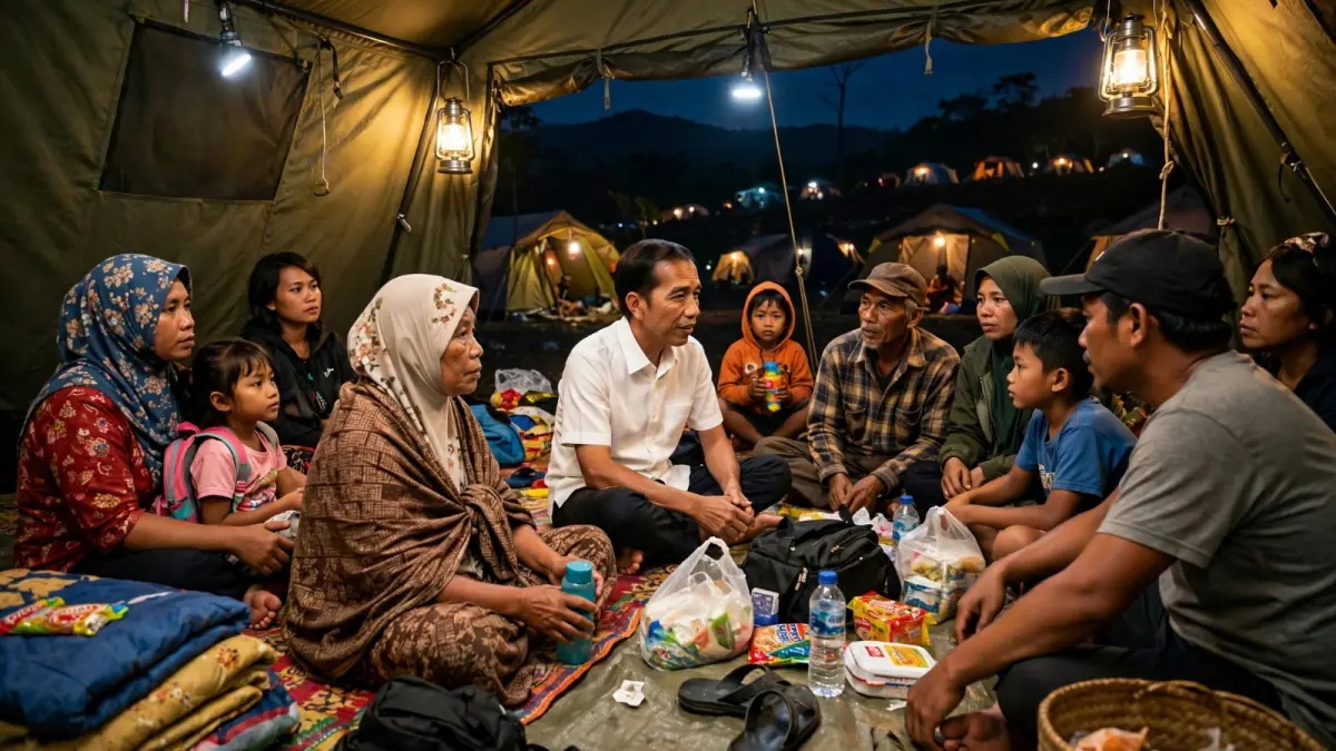 ilustrasi Joko Widodo saat mengunjungi warga terdampak gempa di Pulau Palue, Kabupaten Sikka, NTT, dan bermalam di kawasan pengungsian.
