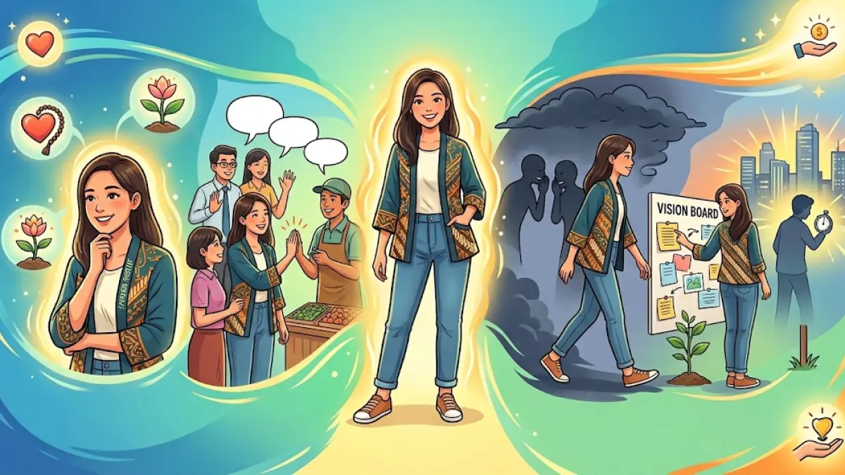 Ilustrasi memancarkan aura positif. (AI Generated)