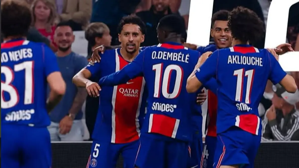 Selebrasi para pemain PSG dalam kemenangan atas rival Les Classique, Marseille.