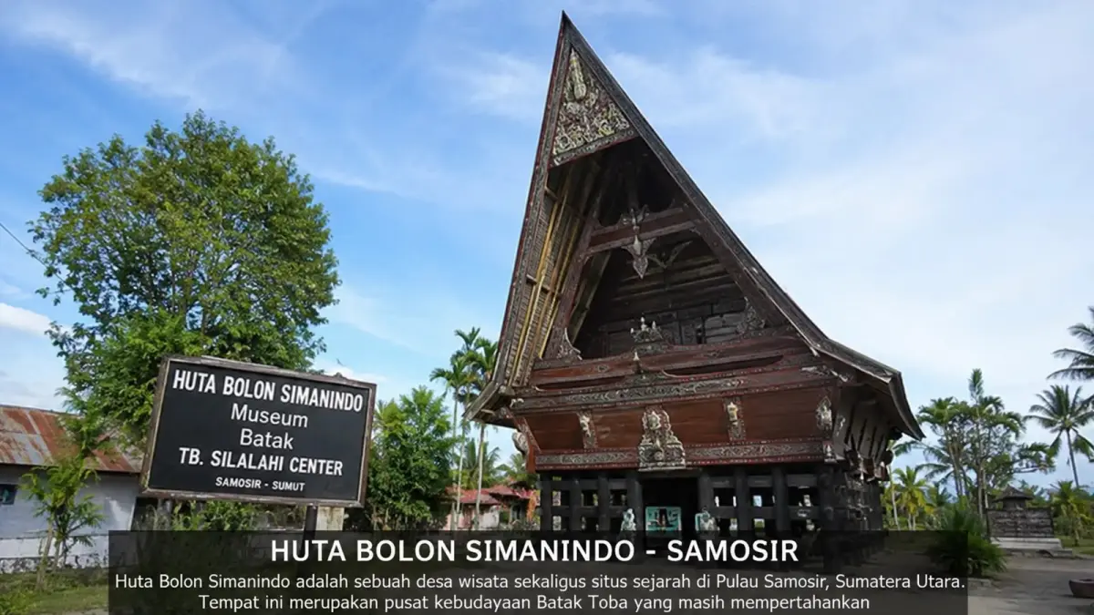 Rumah adat dan kawasan Museum Huta Bolon Simanindo yang menjadi salah satu tempat untuk mengenal sejarah dan budaya Batak Toba di Samosir. Sumber foto: https://vt.tiktok.com/ZSqKuY6Yj/