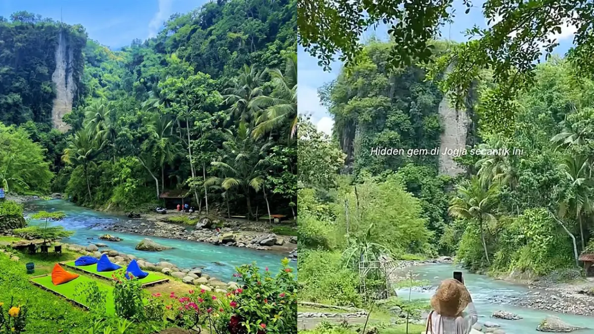 Hidden gem di Yogyakarta, Kedung Khayangan Kulon Progo. (Kolase TikTok/@vocation.lagi dan dewi_rhmd)