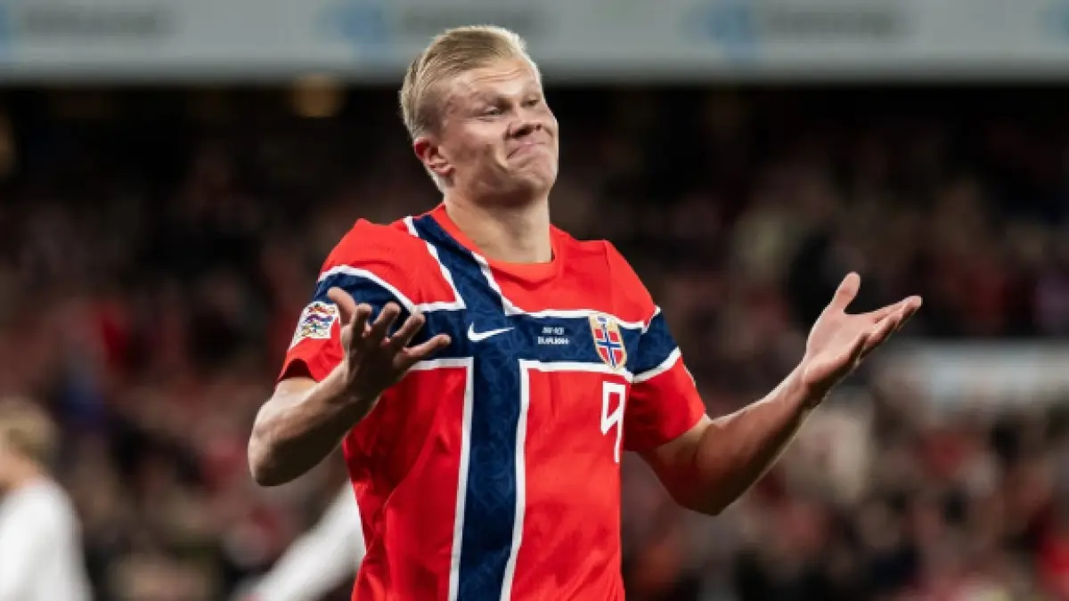 Selebrasi Erling Haaland dalam kemenangan Norwegia atas Denmark di Nations League.