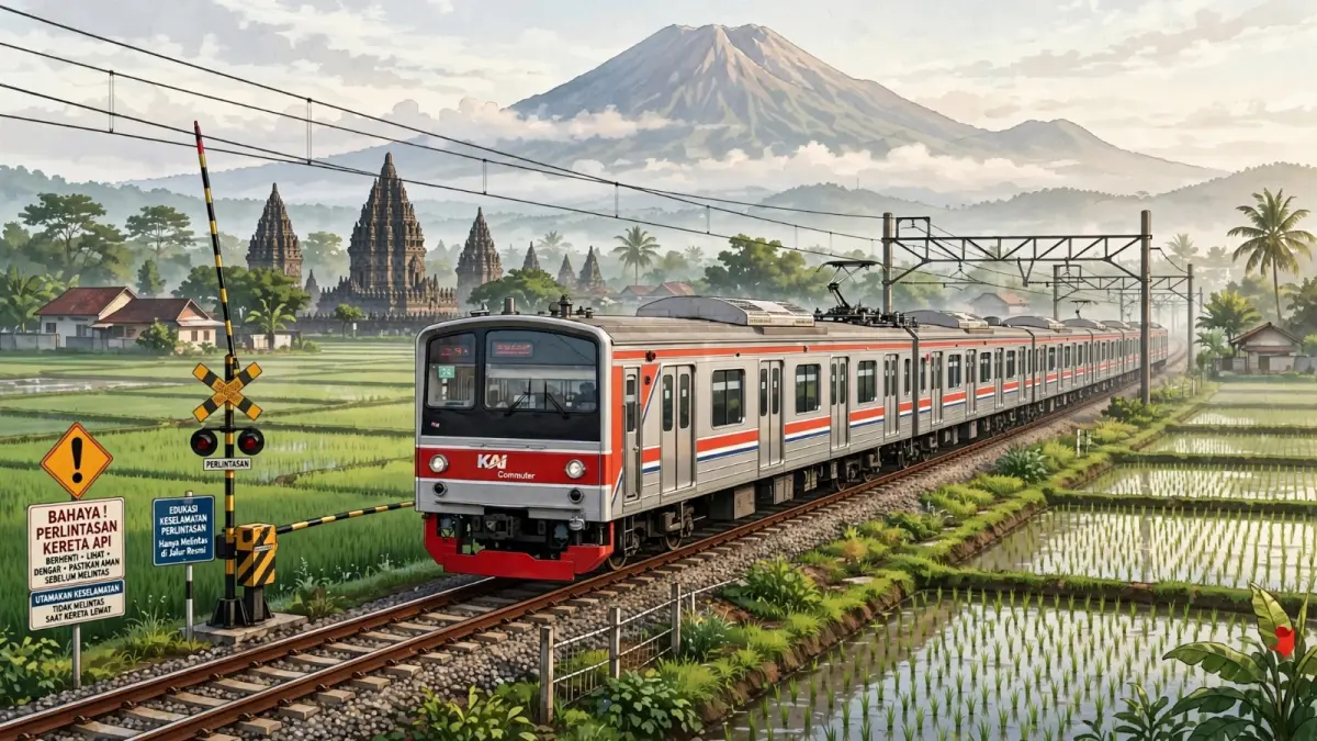 Ilustrasi jalur kereta api. Seorang pemuda asal Klaten meninggal dunia setelah tersambar rangkaian kereta di wilayah Prambanan, Sleman, Sabtu (26/9/2026) pagi.