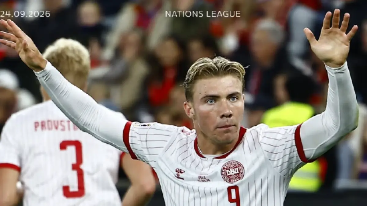 Penyerang Denmark, Rasmus Hojlund mencetak satu gol dalam kekalahan dari Norwegia di UEFA Nations League.