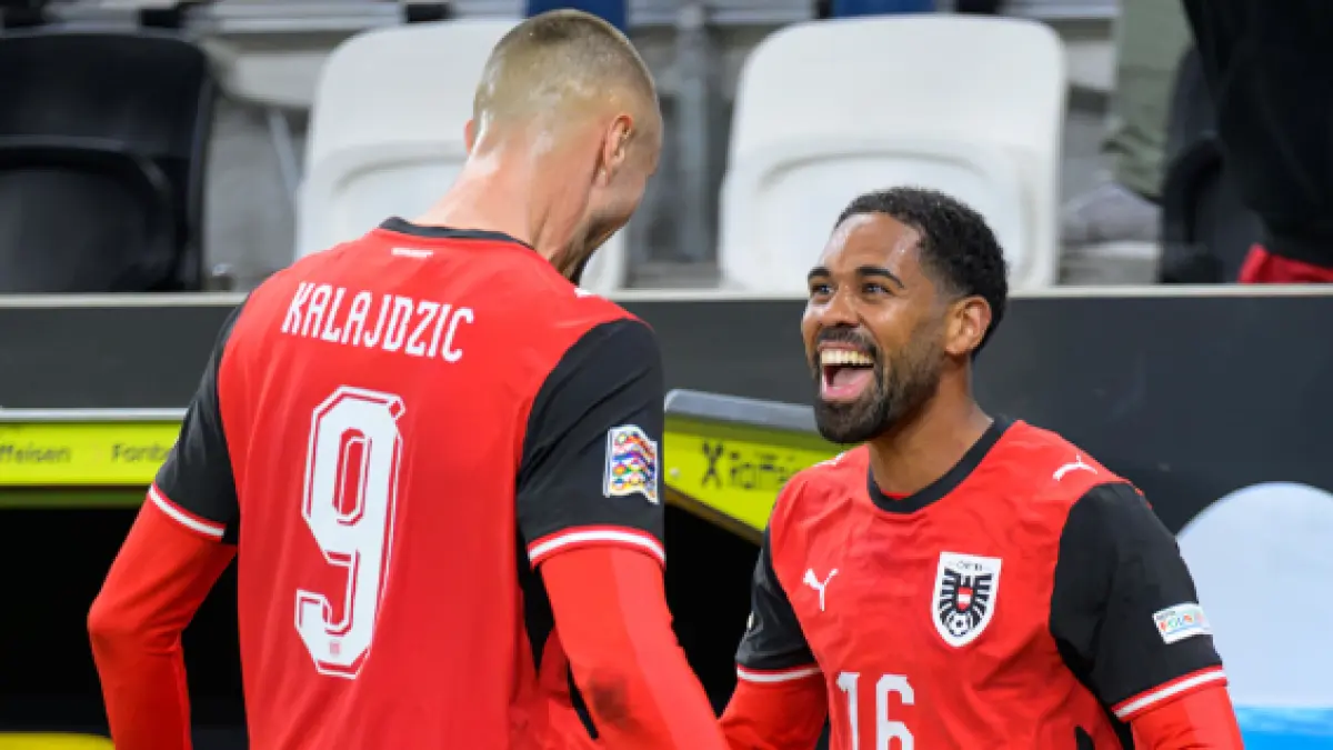 Selebrasi para pemain Austria dalam kemenangan atas Israel di UEFA Nations League.