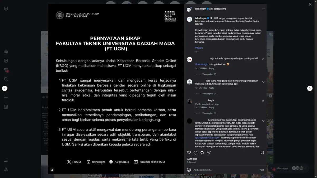 Tangkapan layar Instagram @teknikugm