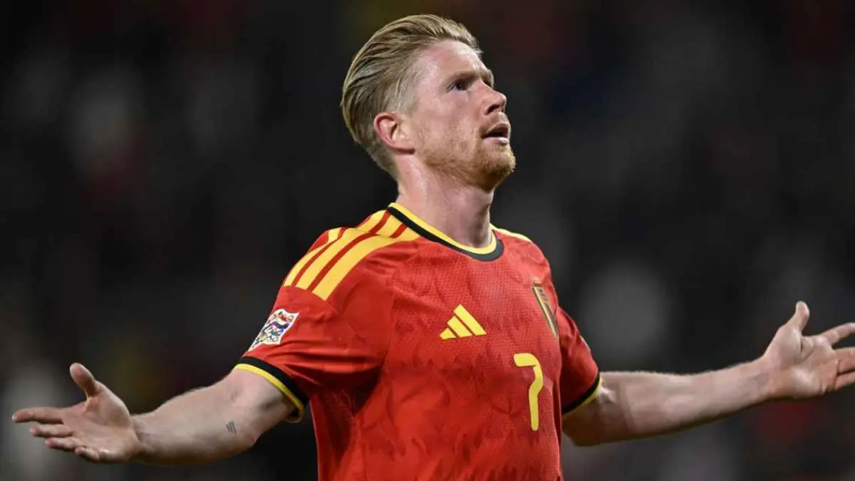 Selebrasi Kevin de Bruyne setelah mencetak dua gol dalam kemenangan Belgia atas Turki di UEFA Nations League.