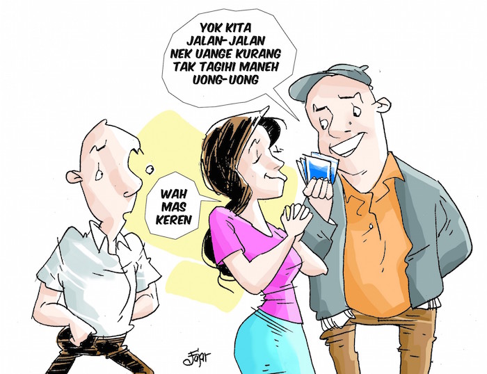 Gali lubang tutup lubang, jangan lupa bayar hutang. Gali lubang tutup lubang, hutang hilang istri juga ikut hilang. Begitulah kira-kira nasib Donwori, 55. Karena lama tidak kunjung bisa melunasi hutangnya, ia kerap menyuruh istrinya menghadapi kekejaman s